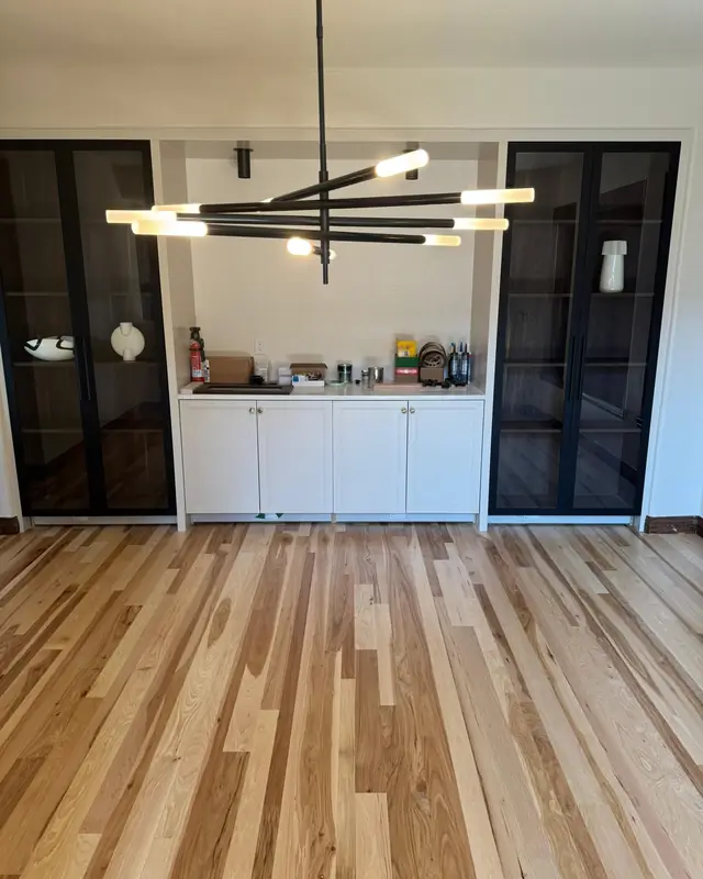Newly installed hickory hardwood floor