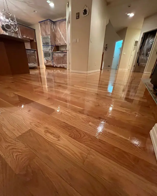 High-gloss refinished hardwood floor